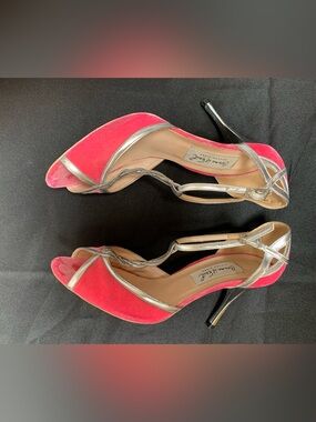 Comme Il Faut Argentine Tango Size 38 Bright Pink Velvet & Silver Heels:3.5”